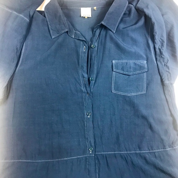 ECRU B/D Collared L/S Blouse Shirt Top, Blue, Sz L - Picture 2 of 7